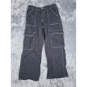 RSQ Jeans Womens 26 Black Cargo Contrast Stitch Wide Leg Denim